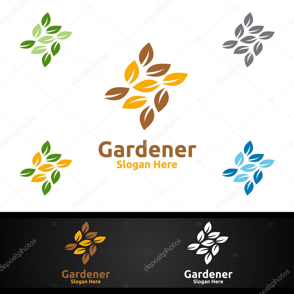Gardener Logo with Green Garden Environment or Botanical Agriculture