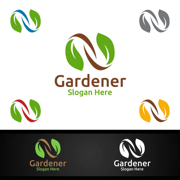 Logotipo Jardineiro Infinito Com Ambiente Jardim Verde Agricultura Botânica — Vetor de Stock