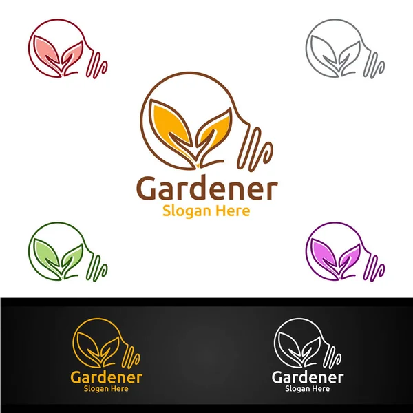 Idea Gardener Logo Green Garden Environment Botanical Agriculture — Stock Vector