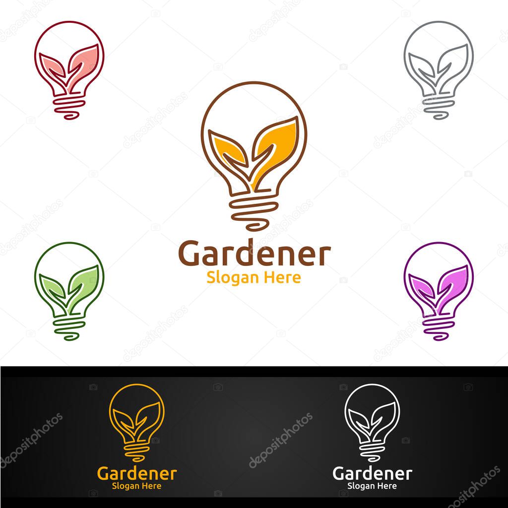 Idea Gardener Logo with Green Garden Environment or Botanical Agriculture