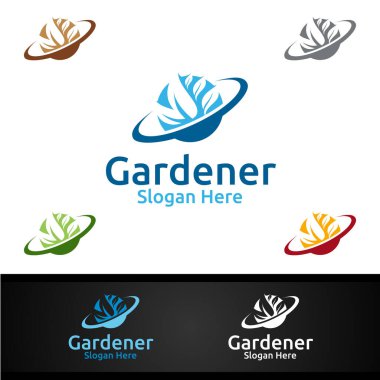 Yeşil Bahçe Ortamı ya da Botanik Tarım Tasarımı olan Bahçıvan Logosu Gezegeni