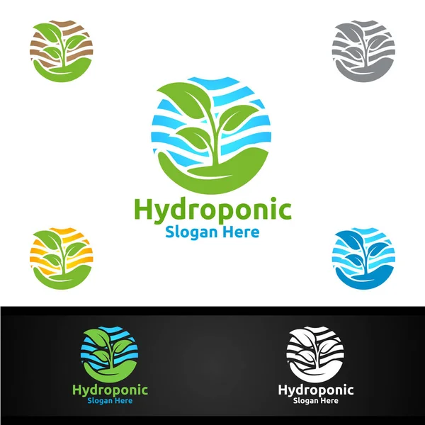 Hand Hydroponic Gardener Logo Met Green Garden Environment Botanische Landbouw — Stockvector