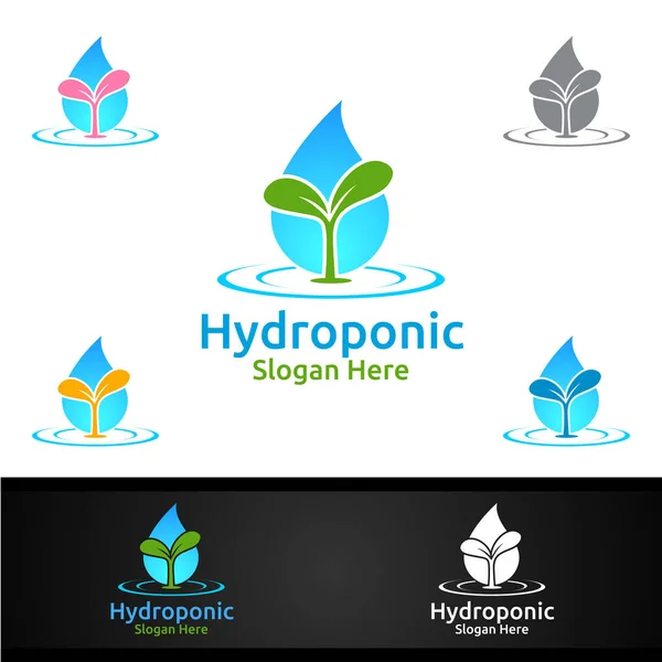 Water Hydroponic Gardener Logo Met Groene Tuin Milieu Botanische Landbouw — Stockvector