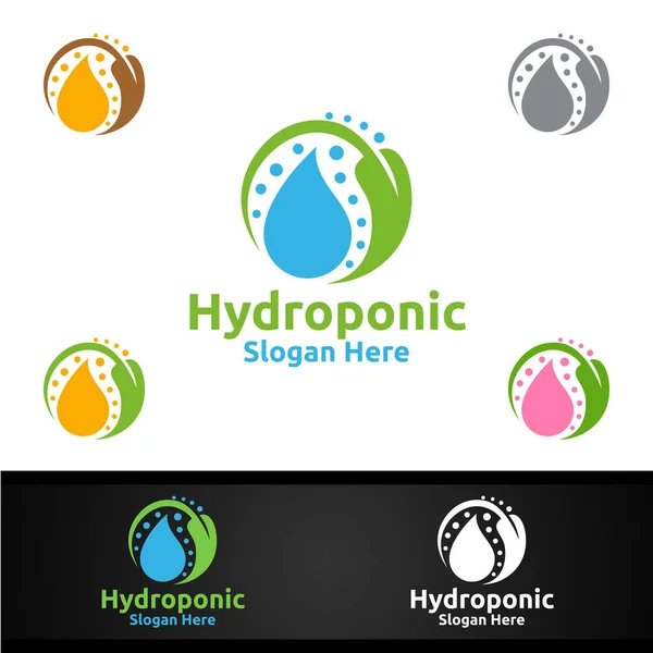 Water Hydroponic Gardener Logo Met Groene Tuin Milieu Botanische Landbouw — Stockvector