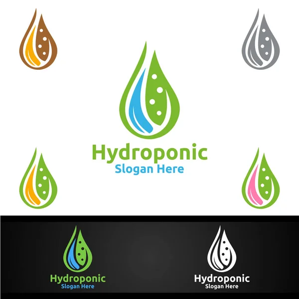 Water Hydroponic Gardener Logo Met Groene Tuin Milieu Botanische Landbouw — Stockvector