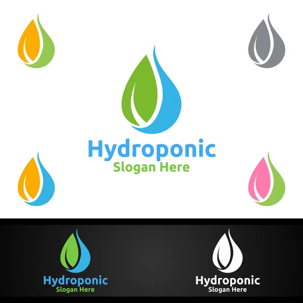 Water Hydroponic Gardener Logo Met Groene Tuin Milieu Botanische Landbouw — Stockvector