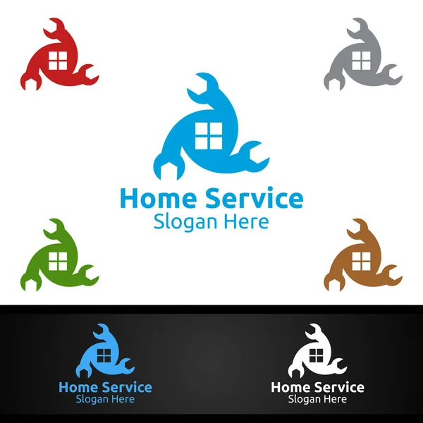 Bienes Raíces Fijar Servicios Reparación Hogar Logo Design — Vector de stock