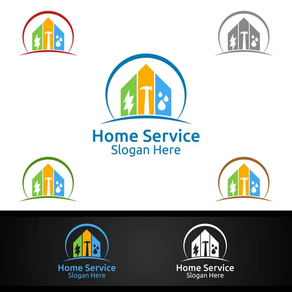 Ingatlan Fix Home Repair Services Logo Design — Stock Vector