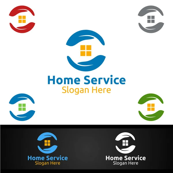 Hand Real Estate Fix Domů Opravy Služby Logo Design — Stockový vektor