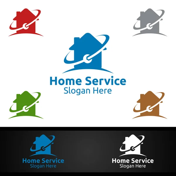 Ακίνητα Και Fix Home Επισκευή Υπηρεσίες Logo Design — Διανυσματικό Αρχείο