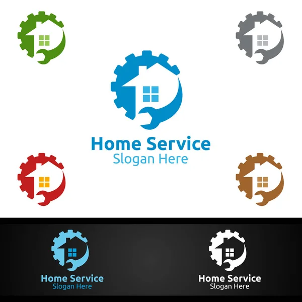 Ακίνητα Και Fix Home Επισκευή Υπηρεσίες Logo Design — Διανυσματικό Αρχείο