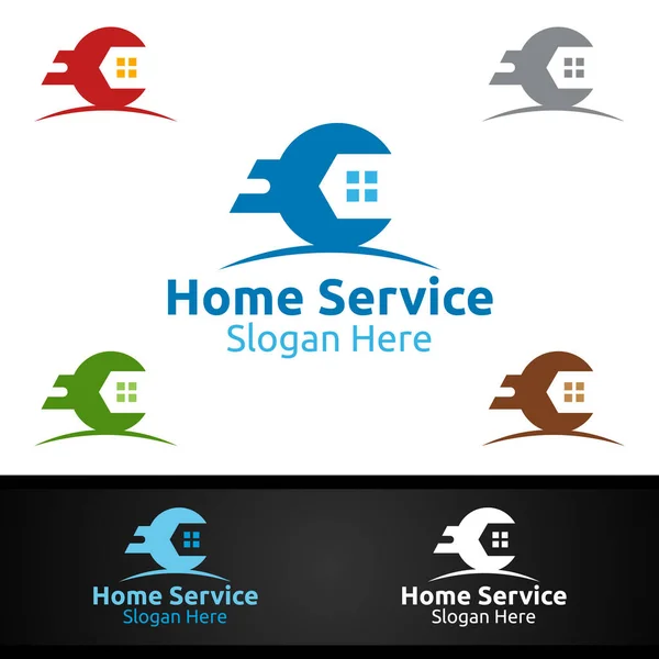 Ingatlan Fix Home Repair Services Logo Design — Stock Vector