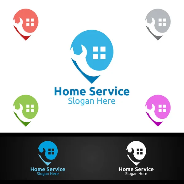 Pin Ingatlan Fix Home Repair Services Logo Design — Stock Vector