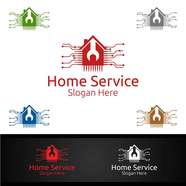 Bienes Raíces Fijar Servicios Reparación Hogar Logo Design — Vector de stock