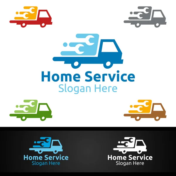 Autó Ingatlan Fix Home Repair Services Logo Design — Stock Vector