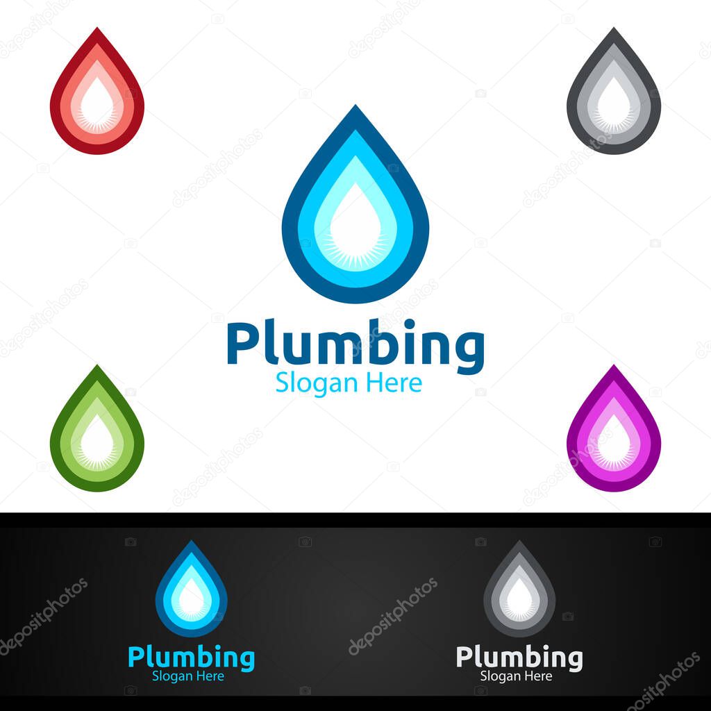 Plumbing Logo with Water and Fix Home Concept Design