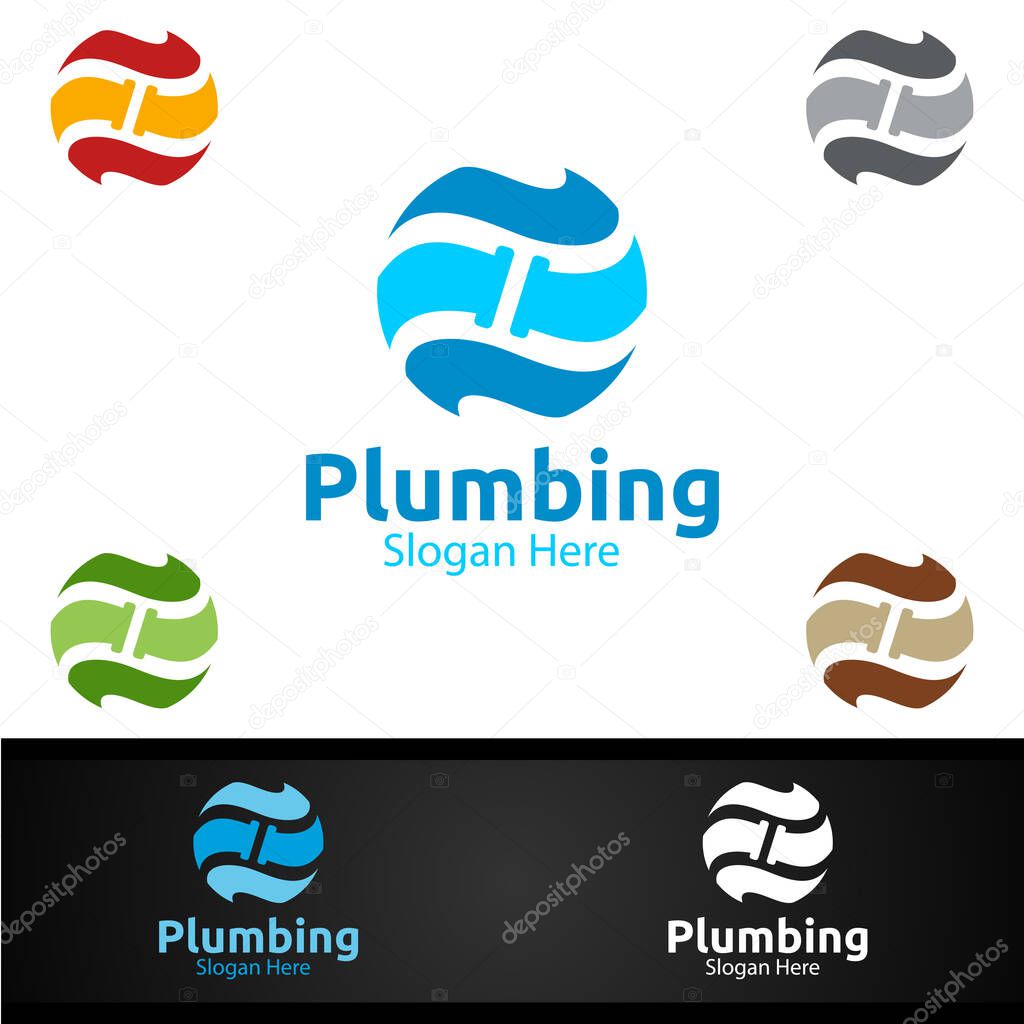 Global Plumbing Logo with Water and Fix Home Concept Design