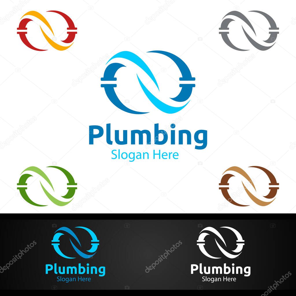 Infinity Plumbing Logo with Water and Fix Home Concept Design