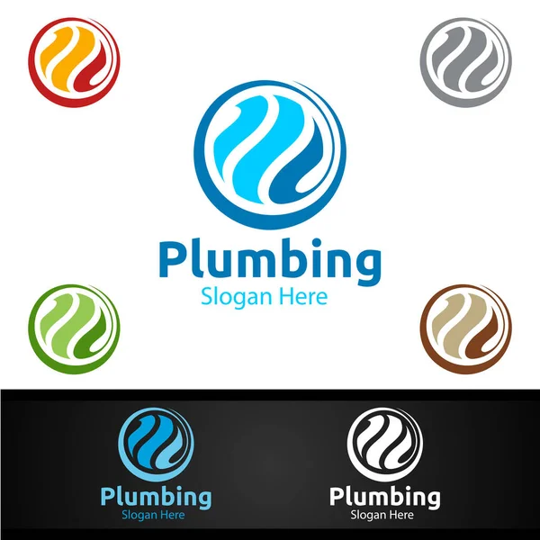 Global Plumbing Logo Water Fix Home Concept Design — Stock Vector