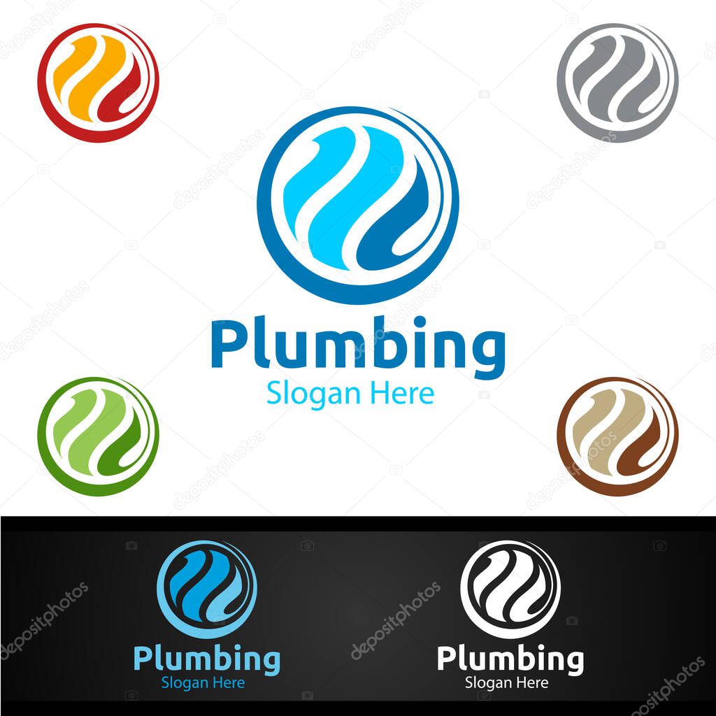 Global Plumbing Logo with Water and Fix Home Concept Design