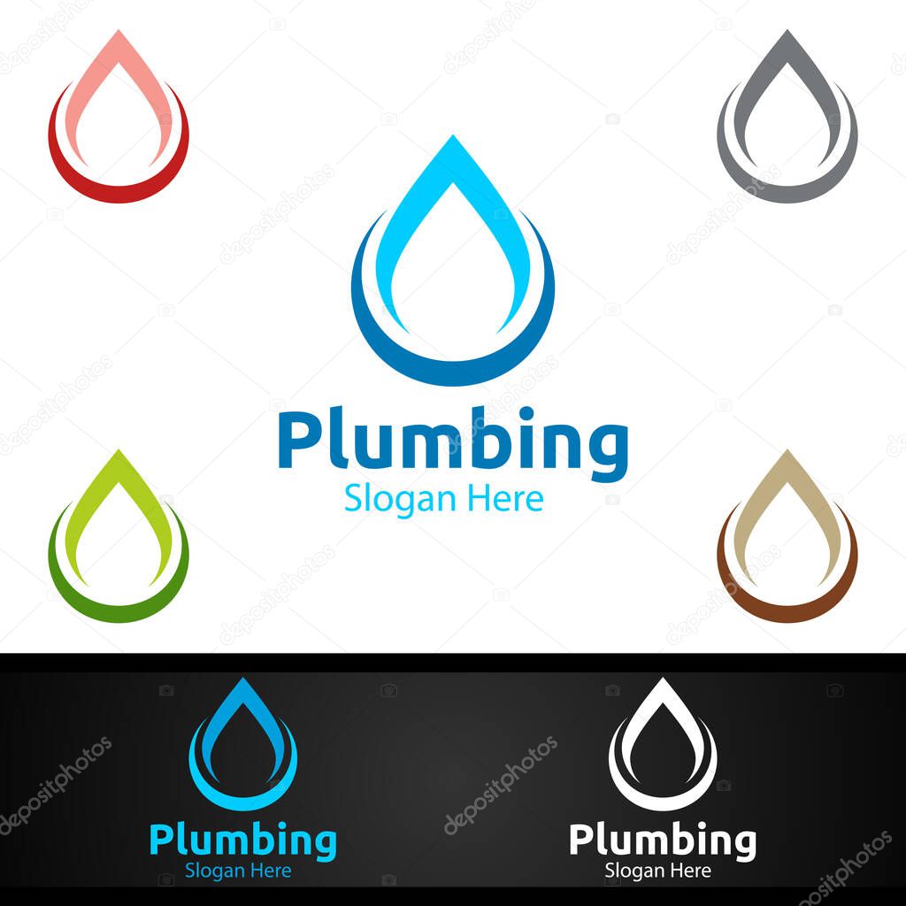 Plumbing Logo with Water and Fix Home Concept Design