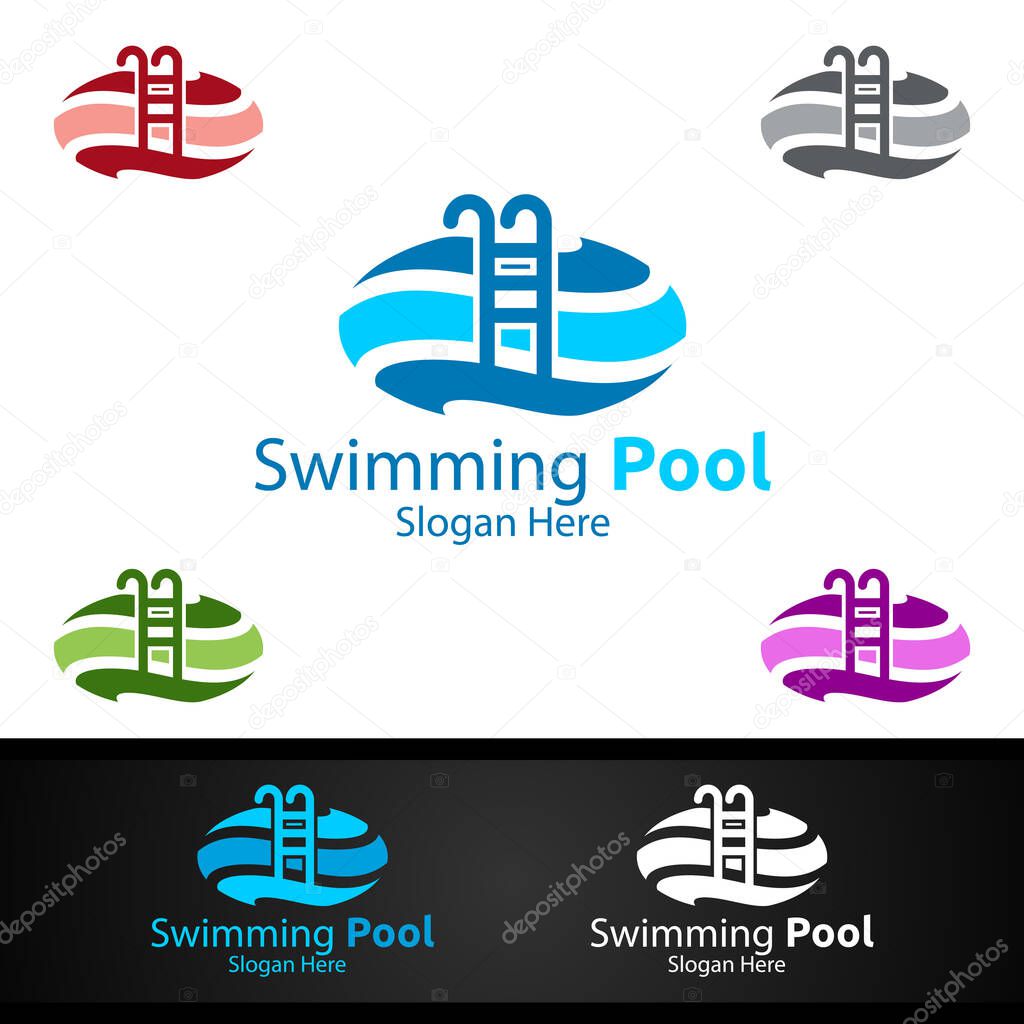 Swimming Pool Service Logo with Cleaning Pool and Maintenance Concept Design