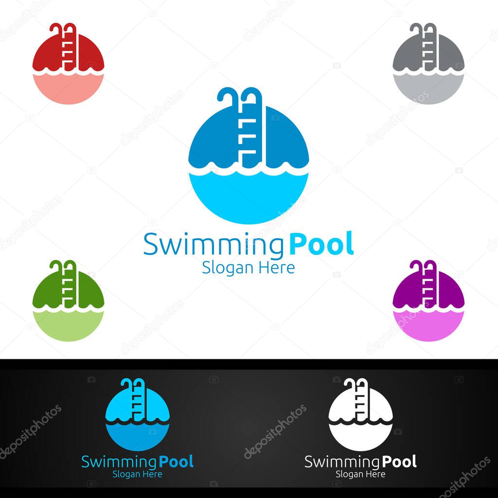 Swimming Pool Service Logo with Cleaning Pool and Maintenance Concept Design