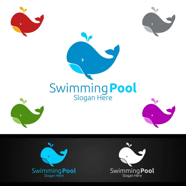 Whale Swimming Pool Service Logo Cleaning Pool Maintenance Concept Design — Stock Vector