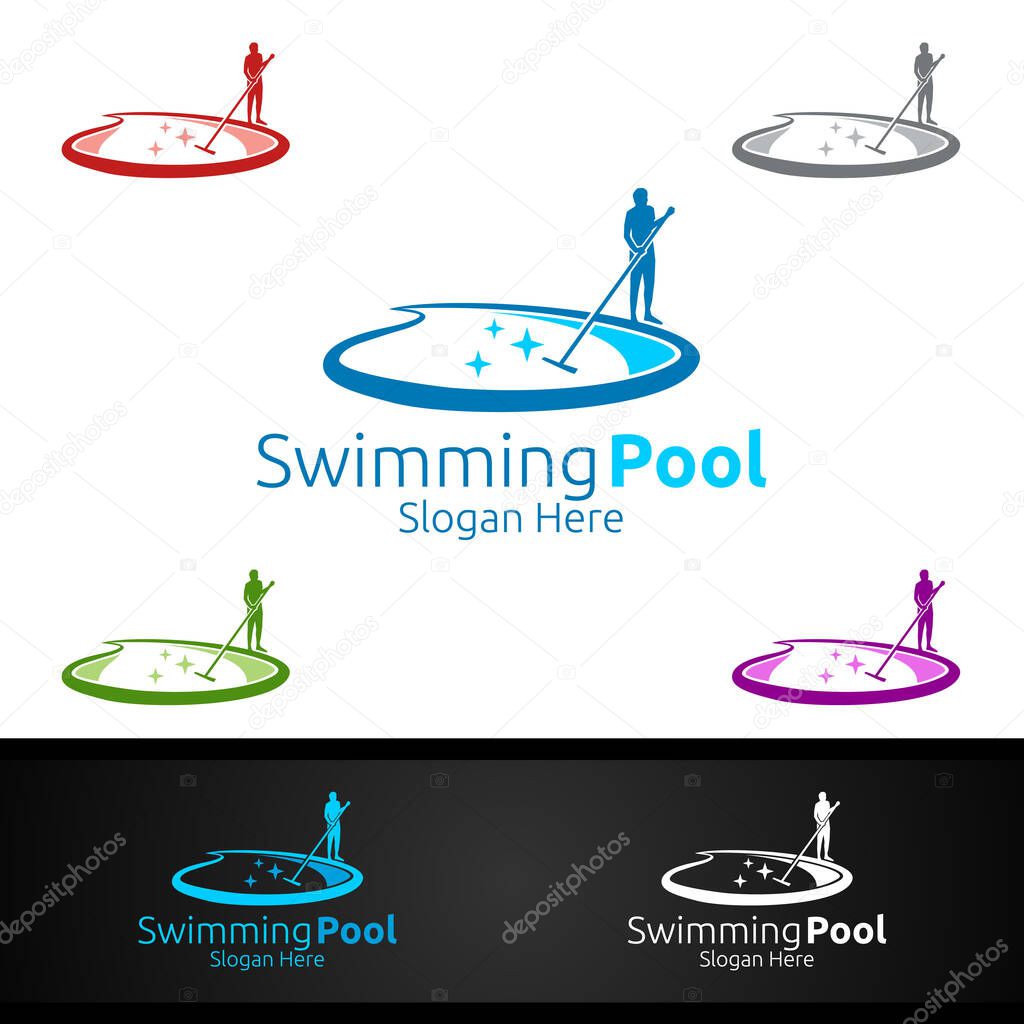 Swimming Pool Service Logo with Cleaning Pool and Maintenance Concept Design