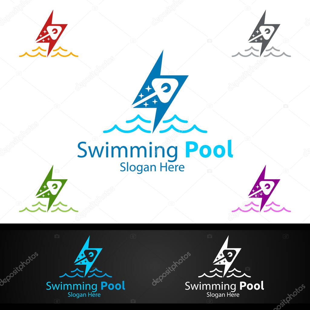 Fast Swimming Pool Service Logo with Cleaning Pool and Maintenance Concept Design