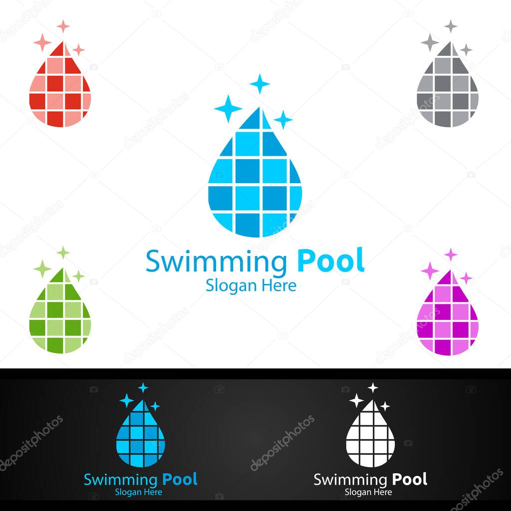 Swimming Pool Service Logo with Cleaning Pool and Maintenance Concept Design