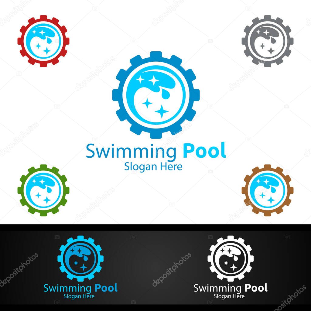 Swimming Pool Service Logo with Cleaning Pool and Maintenance Concept Design