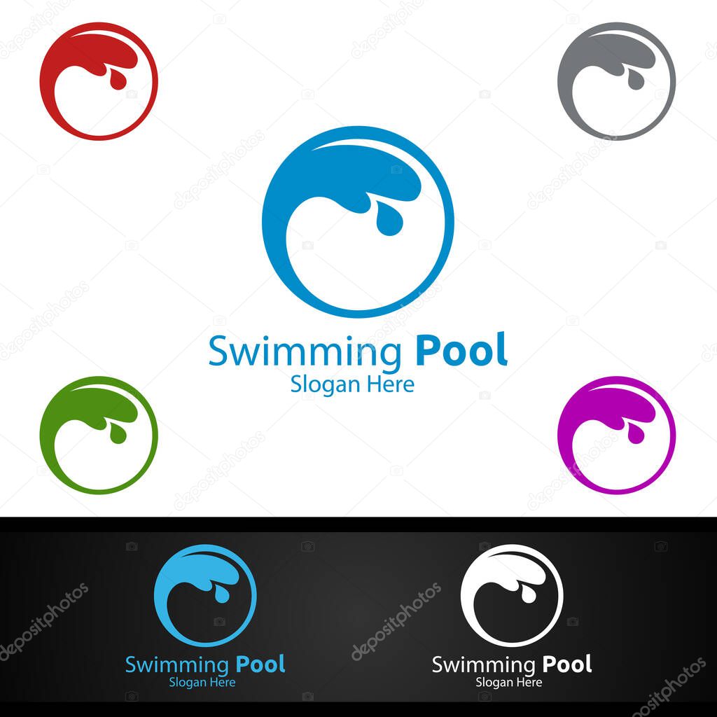 Swimming Pool Service Logo with Cleaning Pool and Maintenance Concept Design