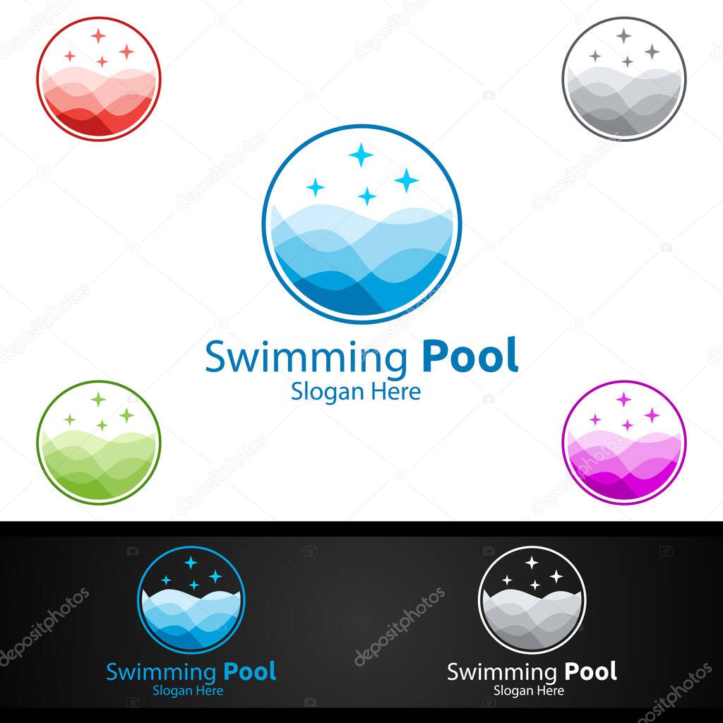 Swimming Pool Service Logo with Cleaning Pool and Maintenance Concept Design