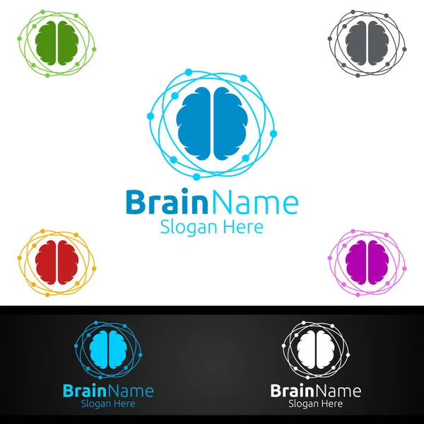 Brain Technology Logo Think Idea Concept Vector Design — Stock Vector