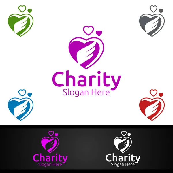 Angel Helping Hand Charity Foundation Logotipo Creativo Para Iglesia Voluntaria — Vector de stock