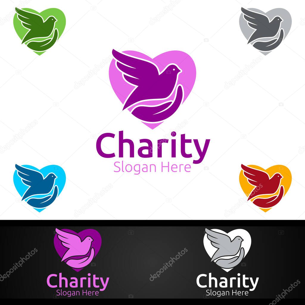 Dove Helping Hand Charity Foundation Creative Logo for Voluntary Church or Charity Donation Design