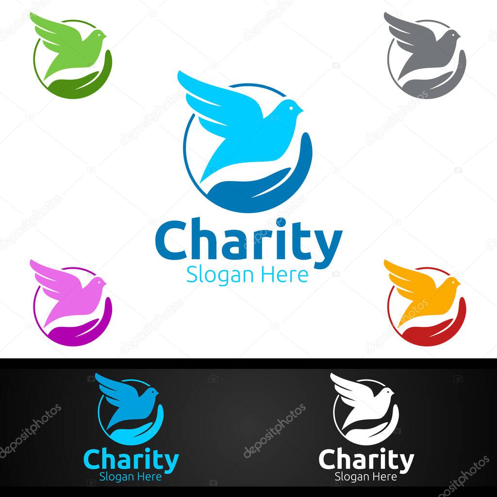Dove Helping Hand Charity Foundation Creative Logo for Voluntary Church or Charity Donation Design