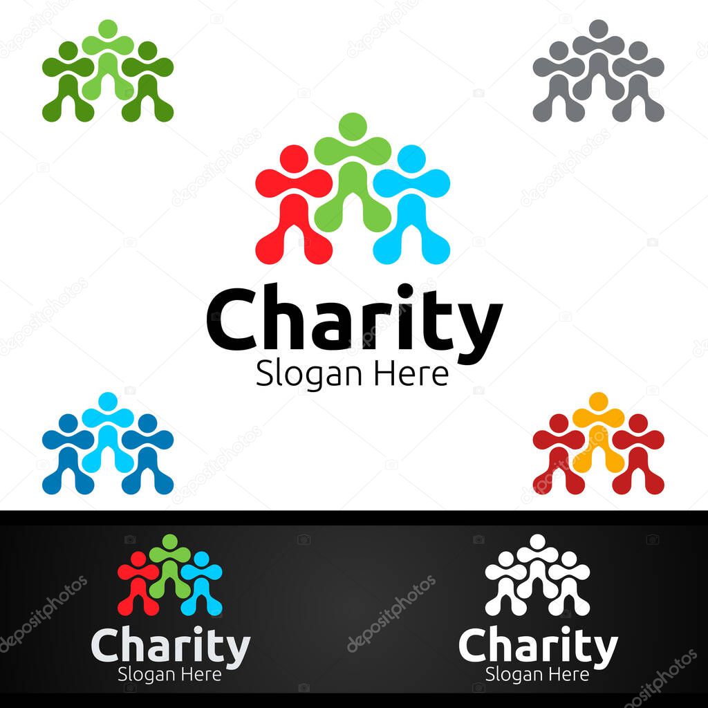 Human Helping Hand Charity Foundation Creative Logo for Voluntary Church or Charity Donation Design