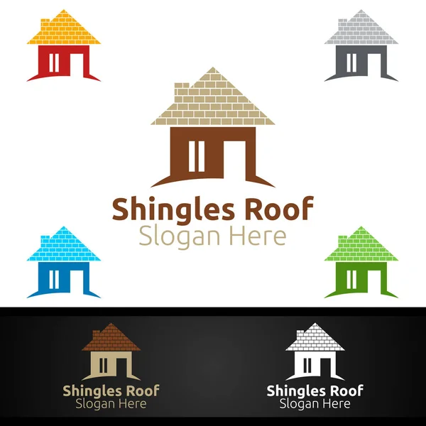Shingles Roofing Logo Property Roof Real Estate Handyman Architecture Design — стоковий вектор