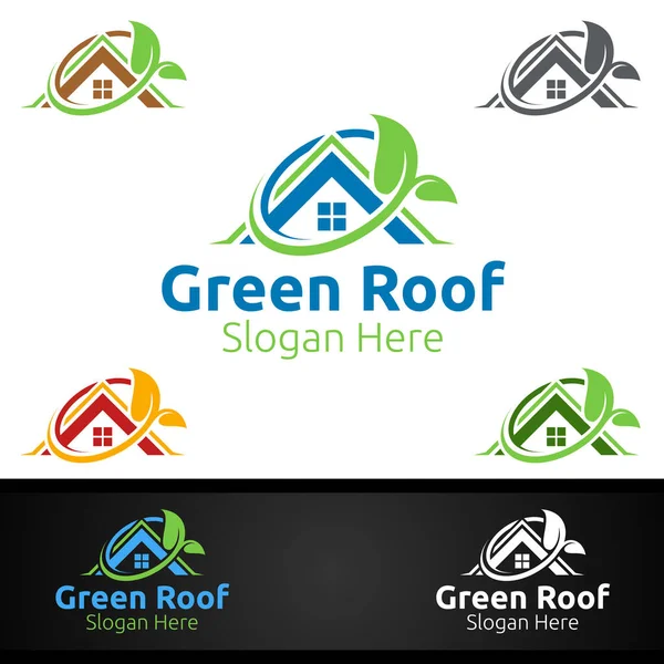 Green Roofing Λογότυπο Για Στέγη Ακινήτων Real Estate Handyman Αρχιτεκτονική — Διανυσματικό Αρχείο