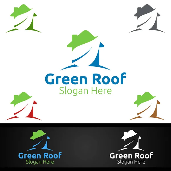 Green Roofing Λογότυπο Για Στέγη Ακινήτων Real Estate Handyman Αρχιτεκτονική — Διανυσματικό Αρχείο