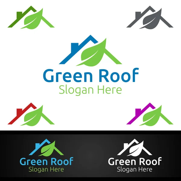 Zielone Logo Pokrycia Dachowego Dla Nieruchomości Dach Lub Projekt Architektury — Wektor stockowy