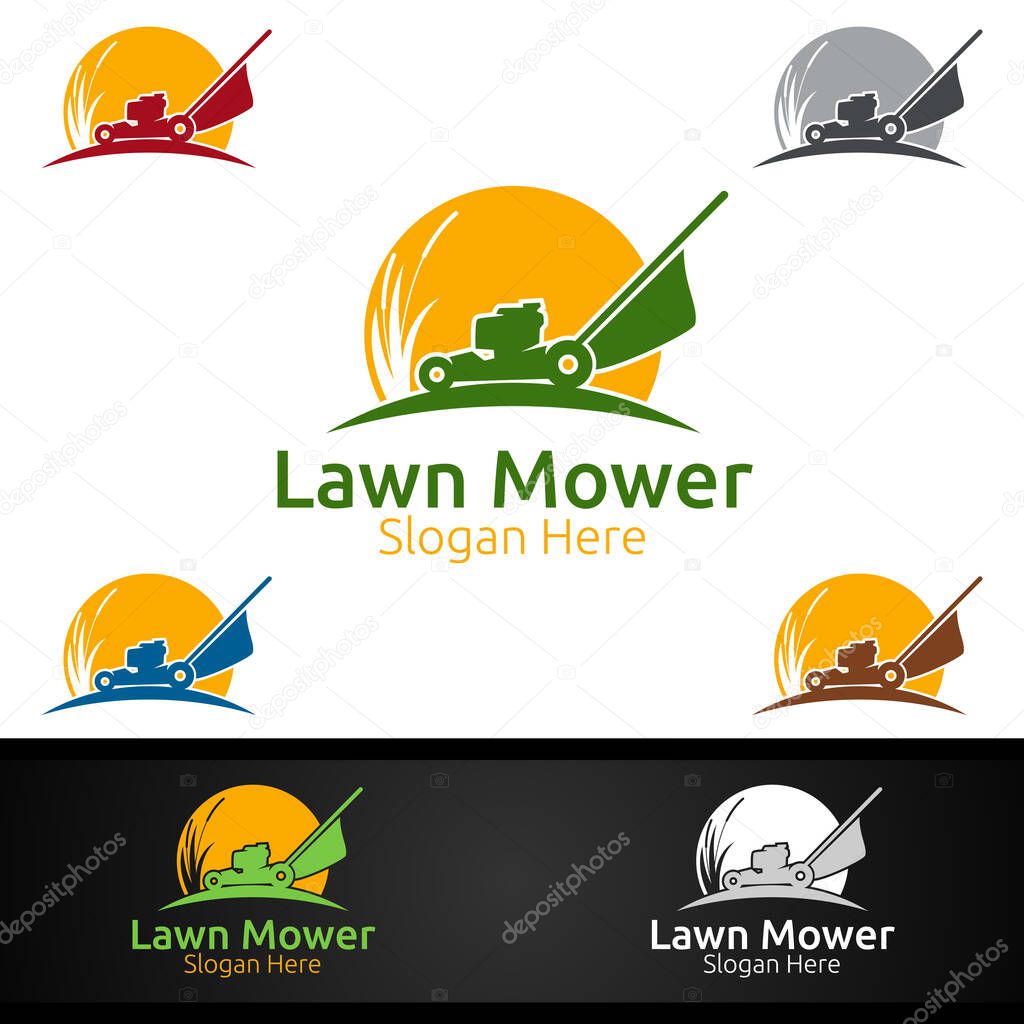 Lawn Mower Logo for Lawn Mowing Gardener Vector Design