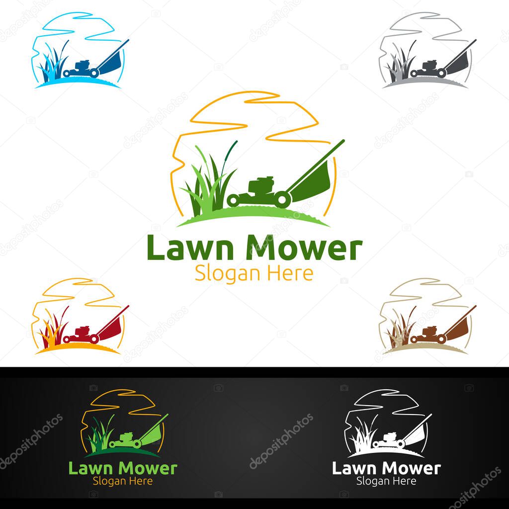 Lawn Mower Logo for Lawn Mowing Gardener Vector Design