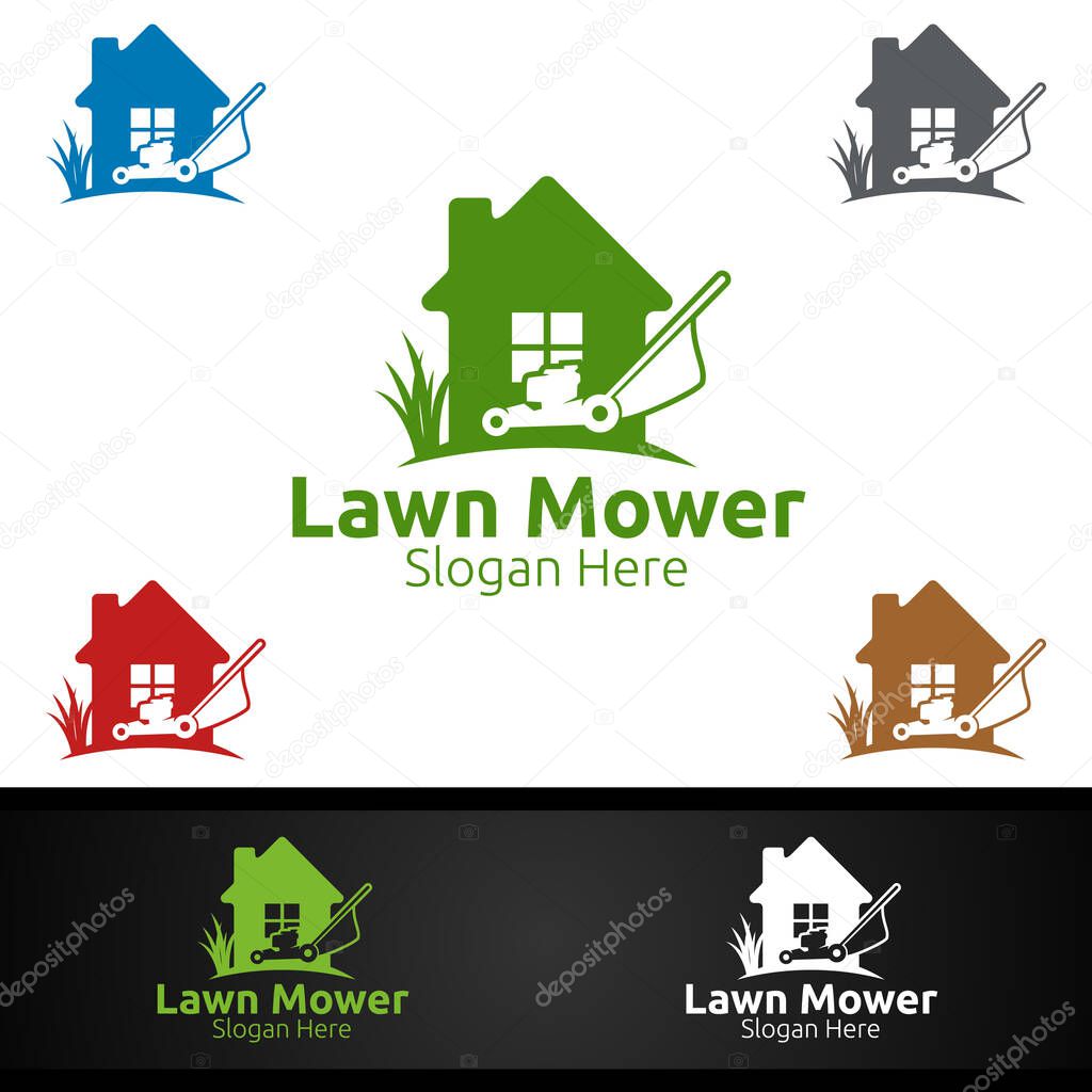 Home Lawn Mower Logo for Lawn Mowing Gardener Vector Design