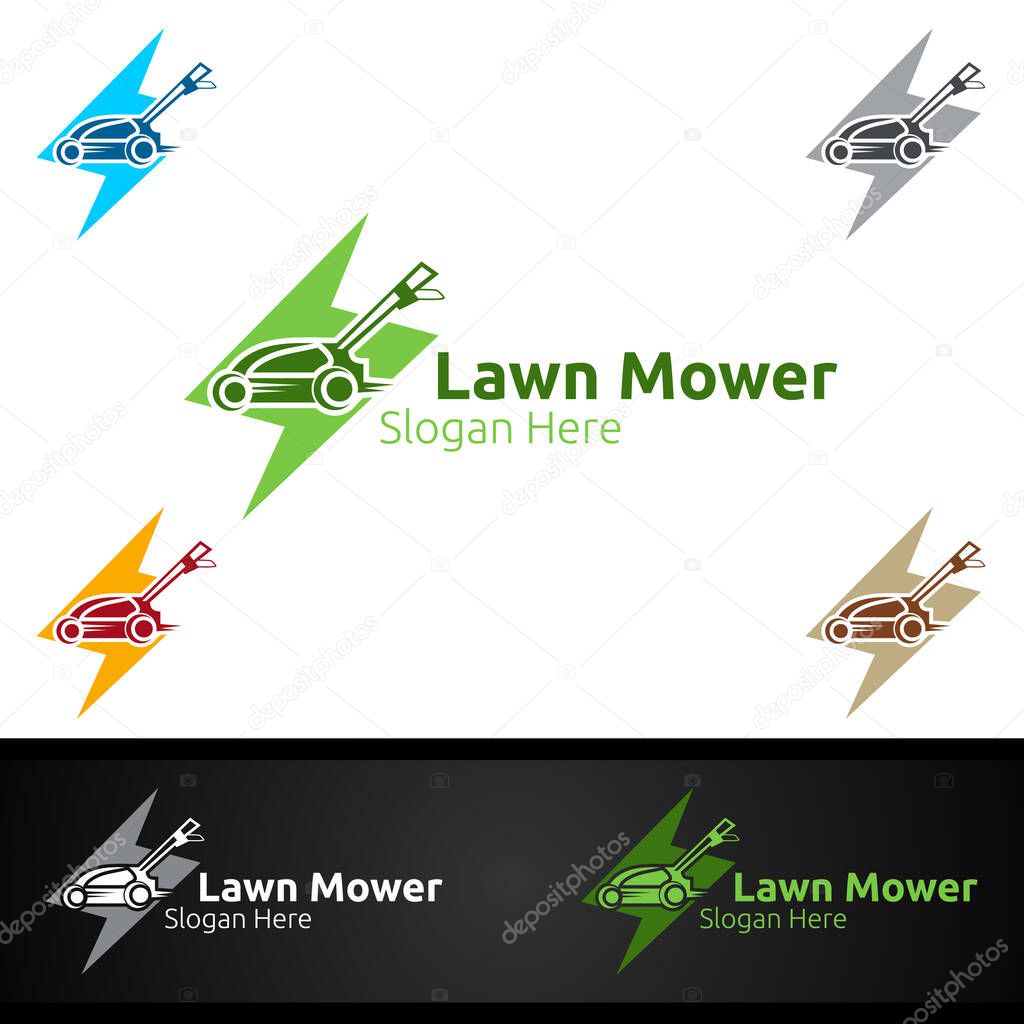 Fast Lawn Mower Logo for Lawn Mowing Gardener Vector Design