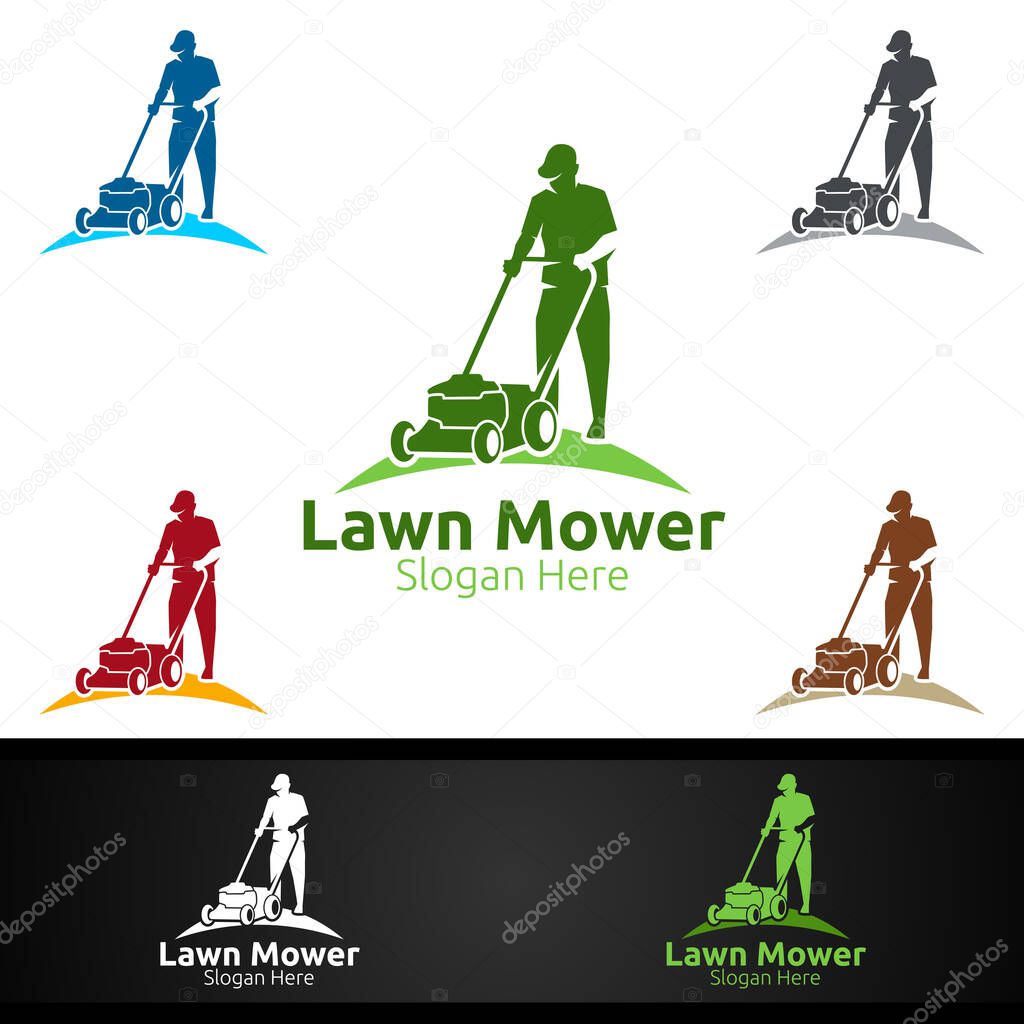 Lawn Mower Logo for Lawn Mowing Gardener Vector Design