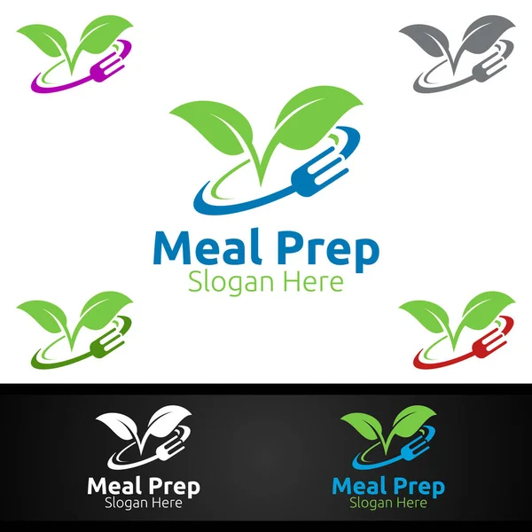 Healthy Food Logo Restaurant Cafe Online Catering Delivery Design — 스톡 벡터