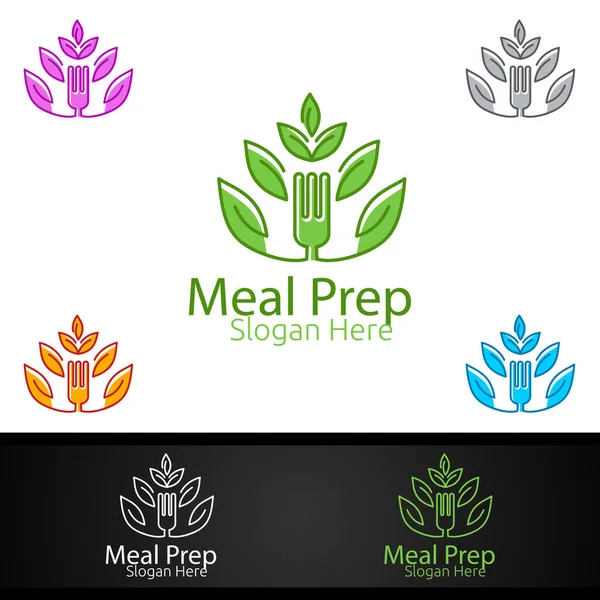 Logotipo Comida Saludable Tree Meal Prep Para Restaurante Café Diseño — Vector de stock